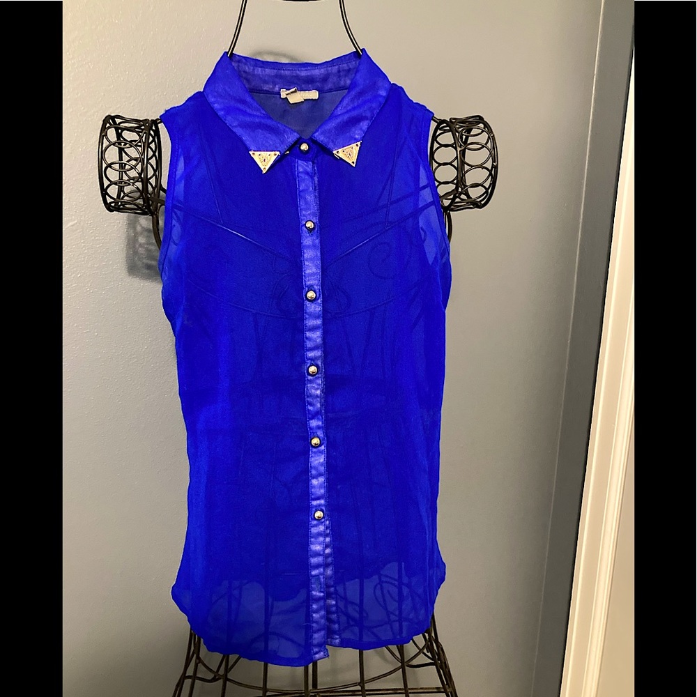 Royal blue sheer blouse